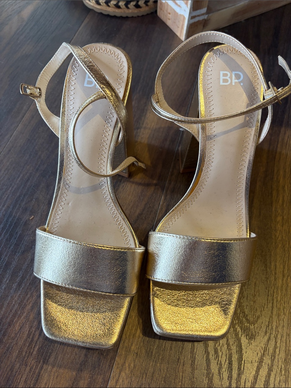 bp Gold Metallic Strappy Block Heel Sandals